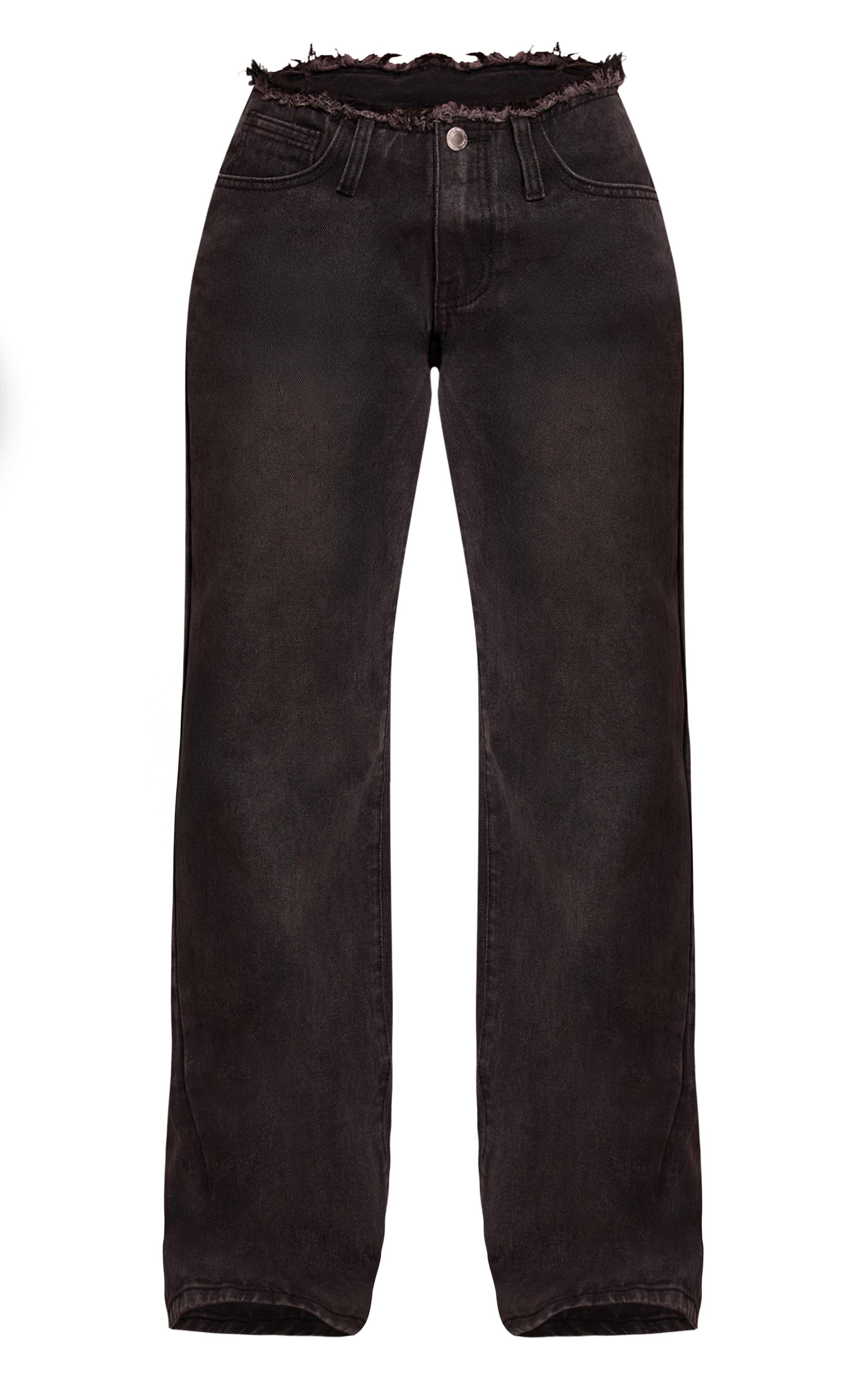 Petite Black Fray Waist Low Rise Straight Leg Jeans image 5
