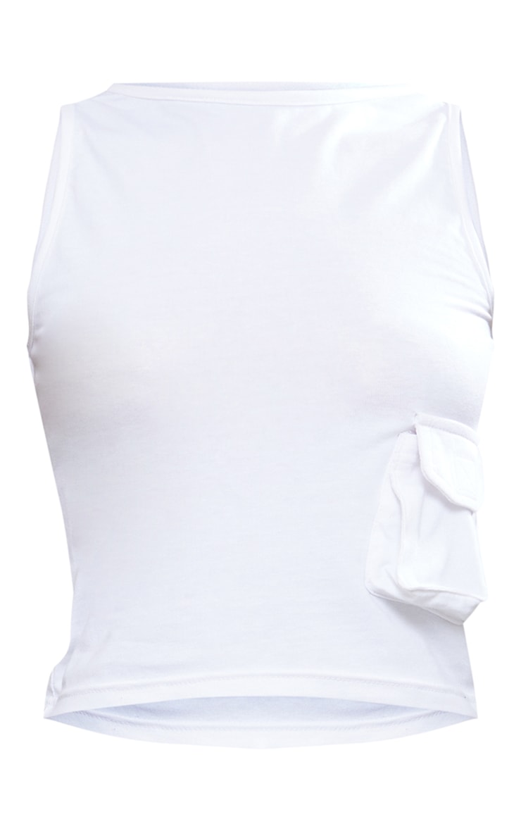 White Pocket Detail Longline Sleeveless Top image 5