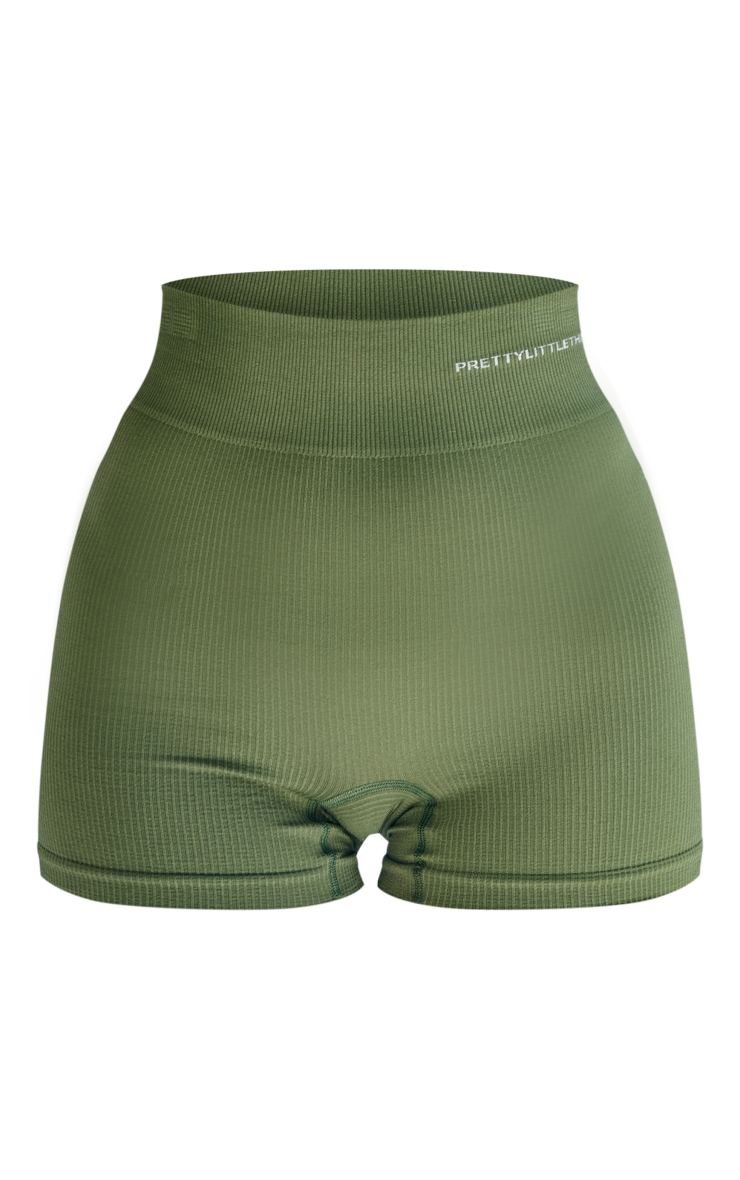 PRETTYLITTLETHING Dark Khaki Seamless Rib Boy Shorts image 5