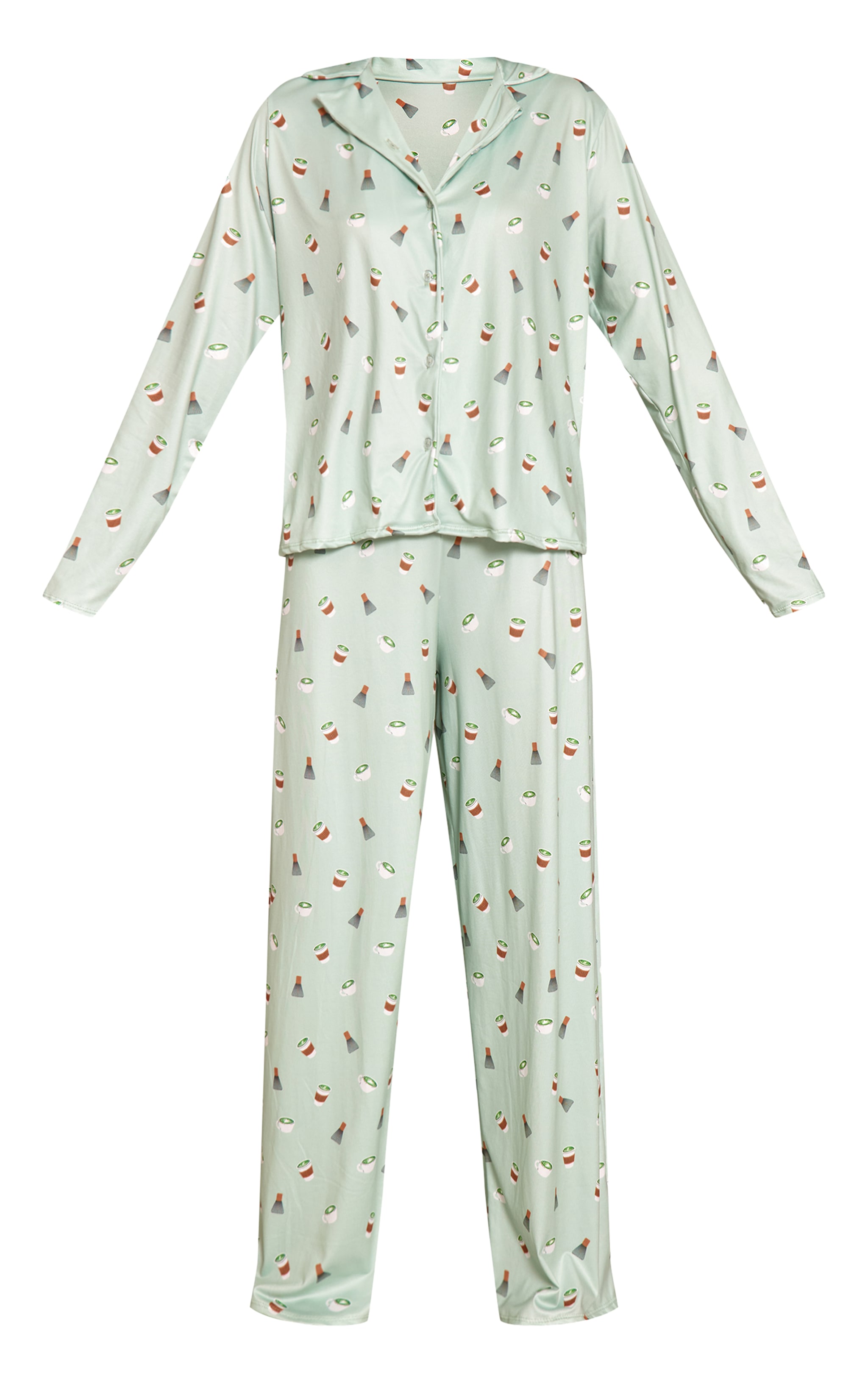 Sage Matcha Print Long Sleeve Button Through Pj Set image 5