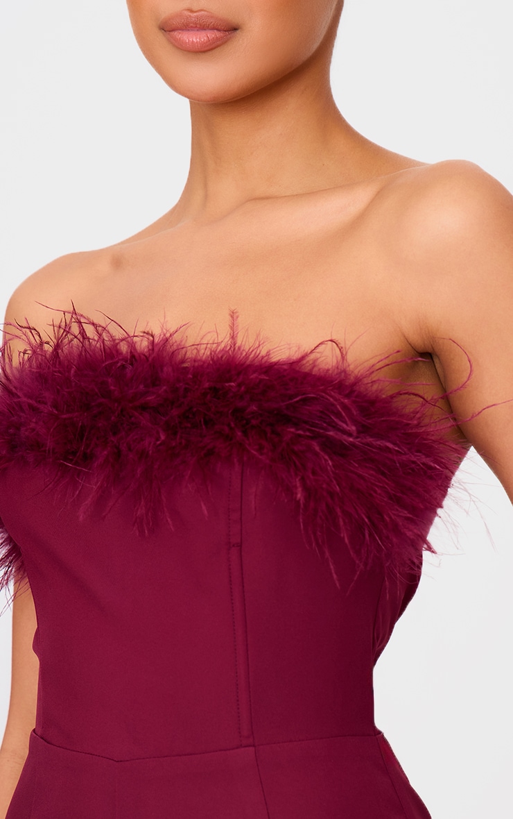 Burgundy Faux Fur Bandeau Straight Leg Jumpsuit image 4