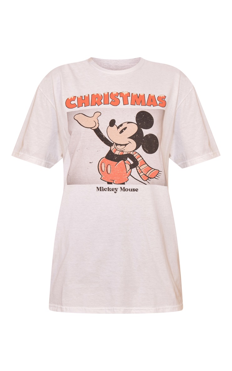 White Mickey Mouse Christmas Print T Shirt image 5