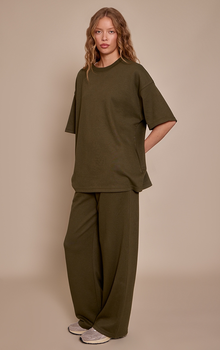 Olive Green Jersey Mid Rise Wide Leg Pants image 2