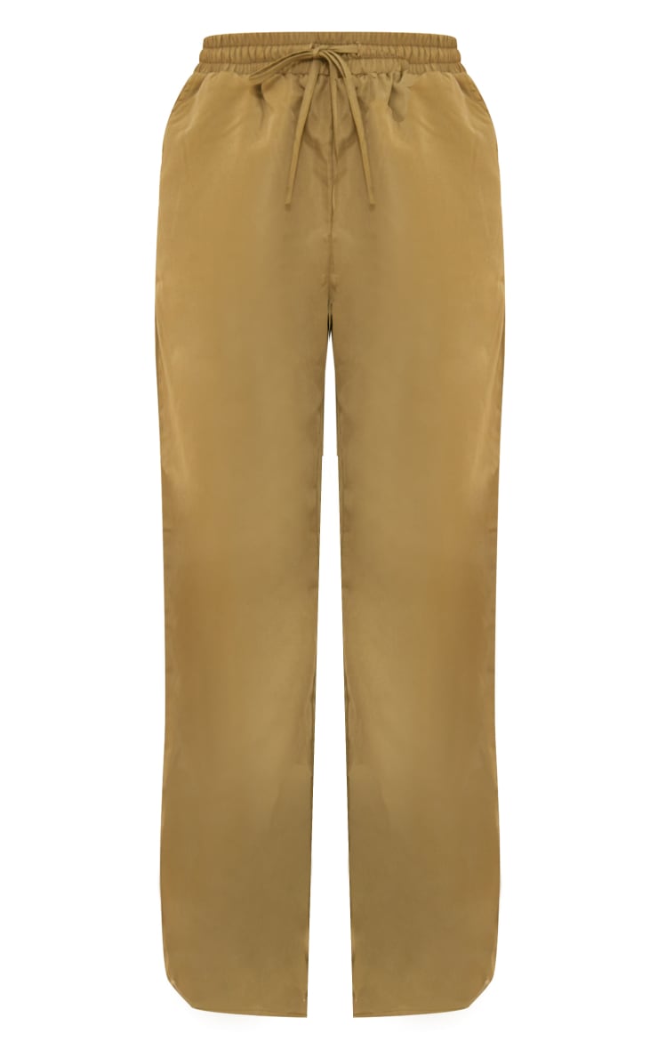 Khaki Soft Tailored Drawstring Waist Wide Leg Pants image 3