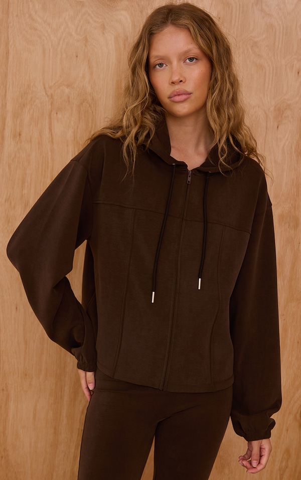 Hoodie très doux chocolat à zip