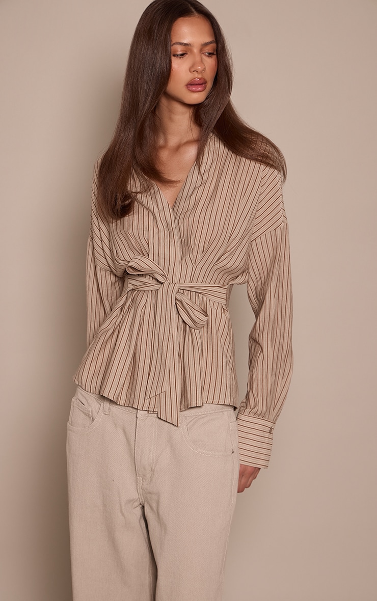 Stone Stripe Woven Wrap Tie Shirt