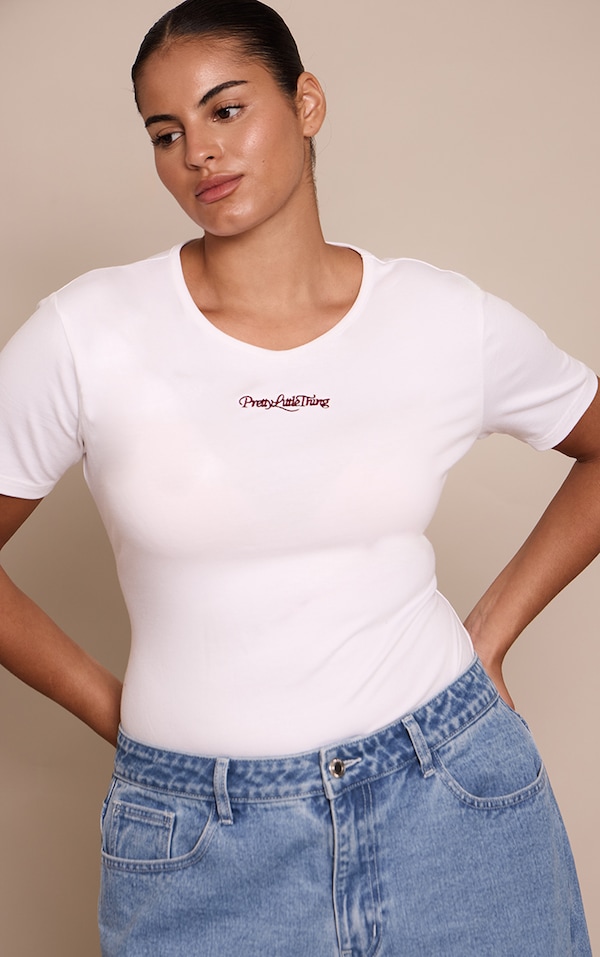 Plus Cream Prettylittlething Short Sleeve Bodysuit