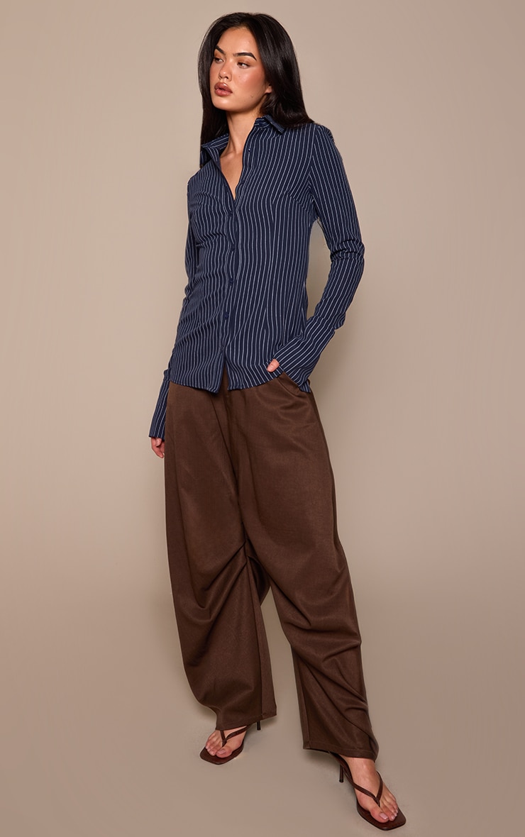  Navy Pinstripe Woven Fitted Shirt image 3