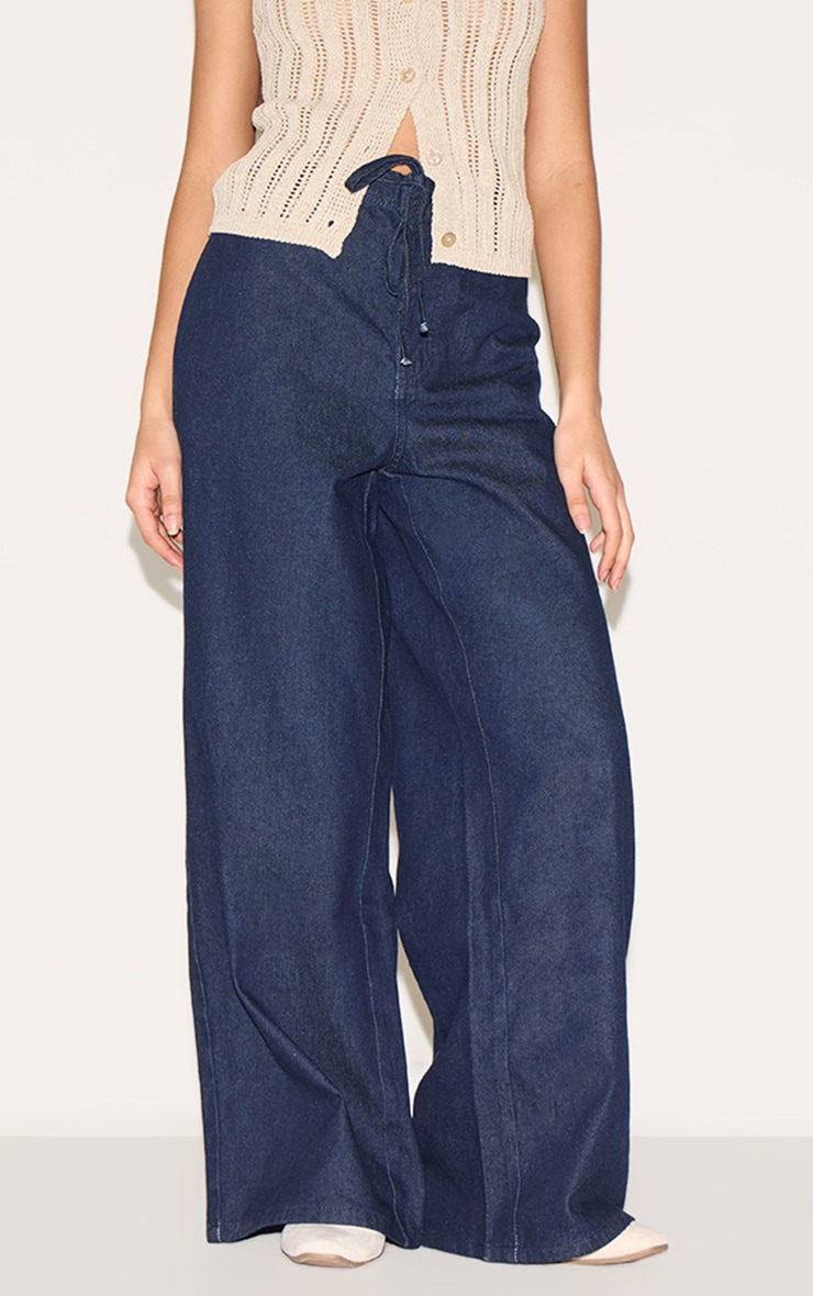 Jean Indigo Coupe Décontractée Petite, Taille Cordon, Jambe large image 2