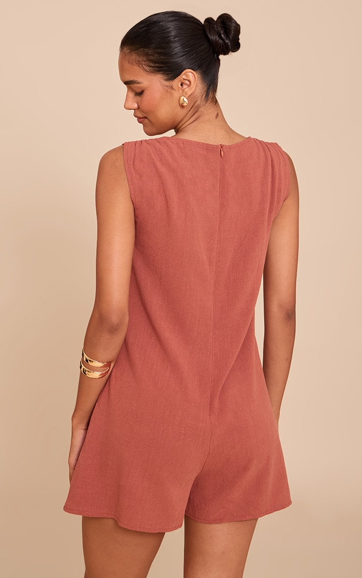 Rust Linen Blend Slouchy Boat Neck Romper image 2