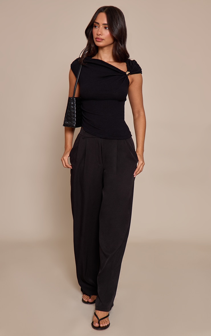 Petite Black Trim Detail Asymmetric Knit Top image 3