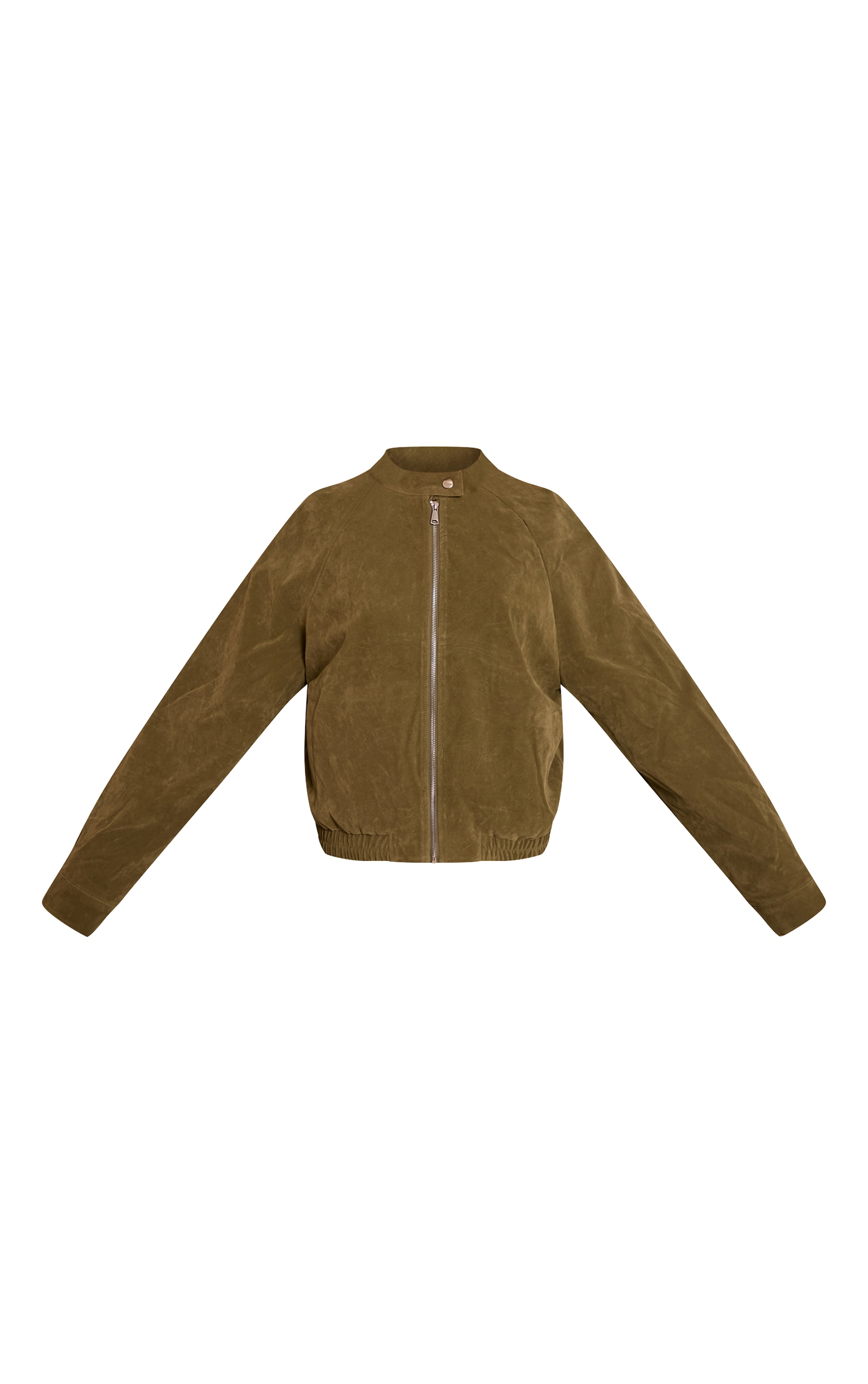 Olive Faux Suede Racer Neck Jacket image 5
