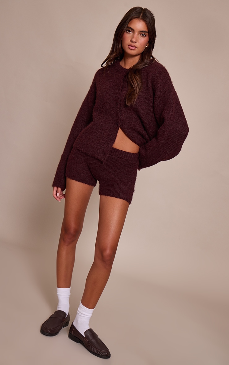 Cardigan oversize brossé prune à col rond image 3