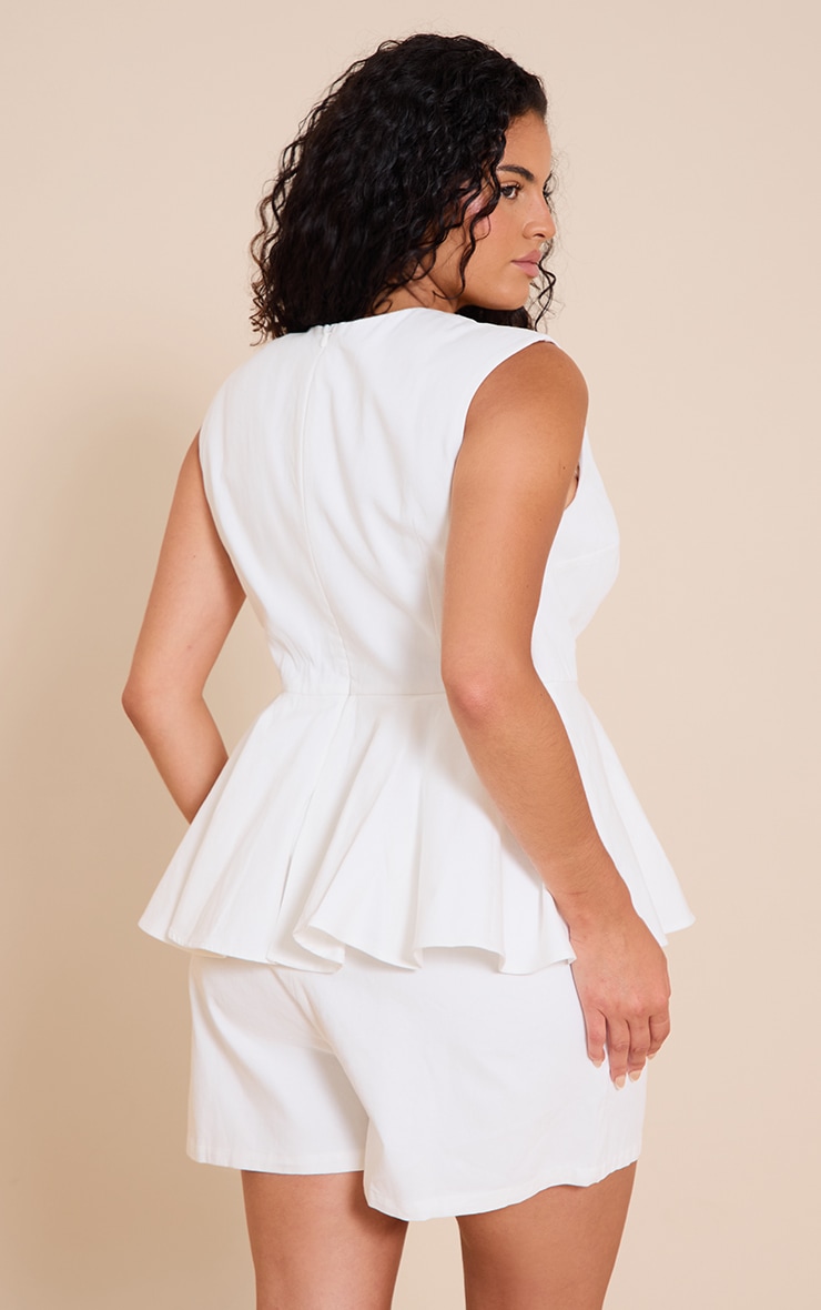 Plus White Cotton Skort Peplum Playsuit image 2