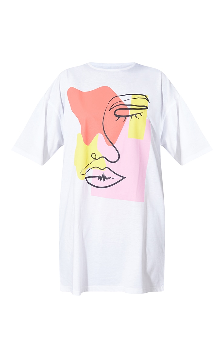 Tall Cream Contrast Block Face Illustration T-Shirt Dress image 5