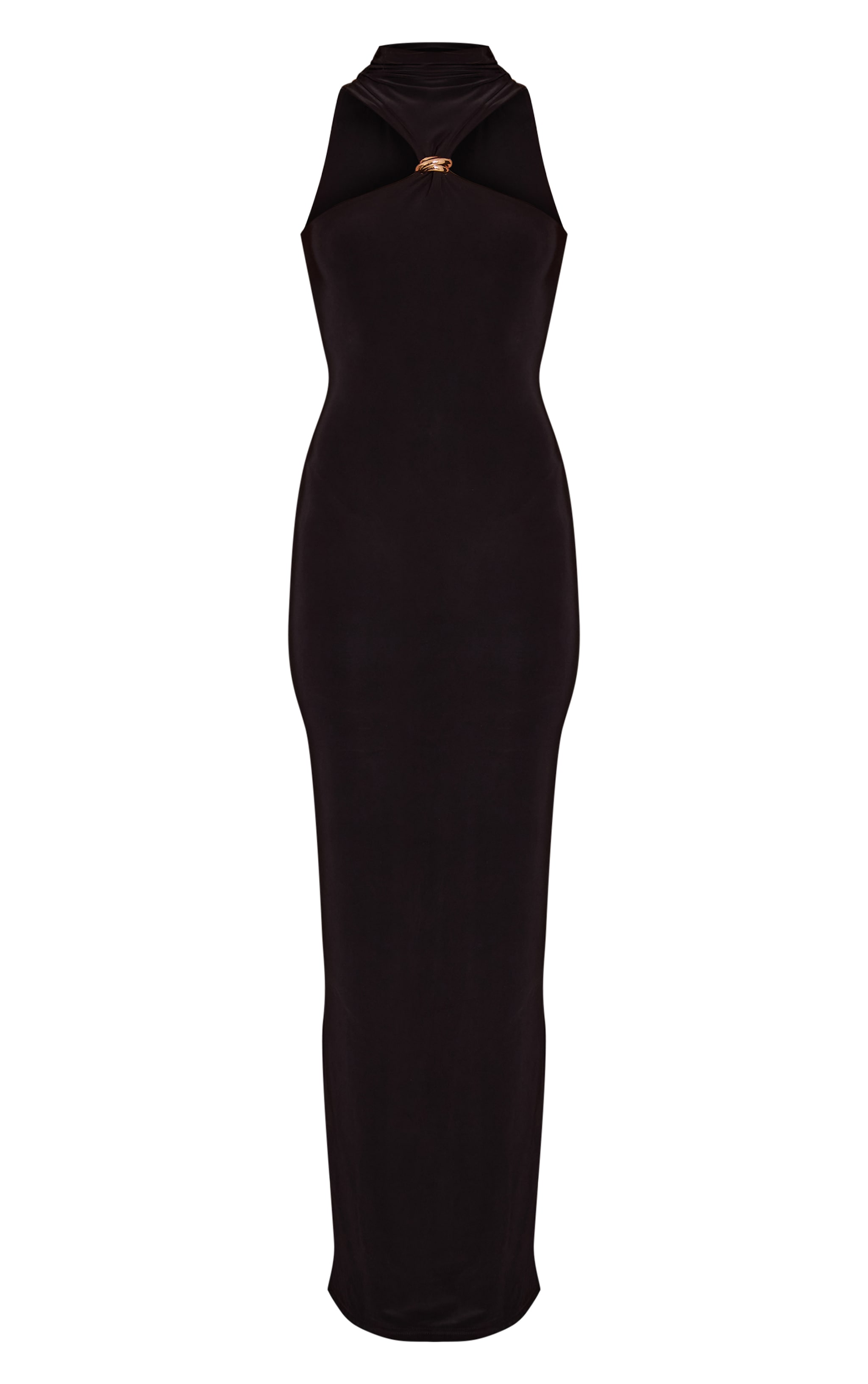 Black Double Layer Slinky High Neck Trim Detail Maxi Dress image 5