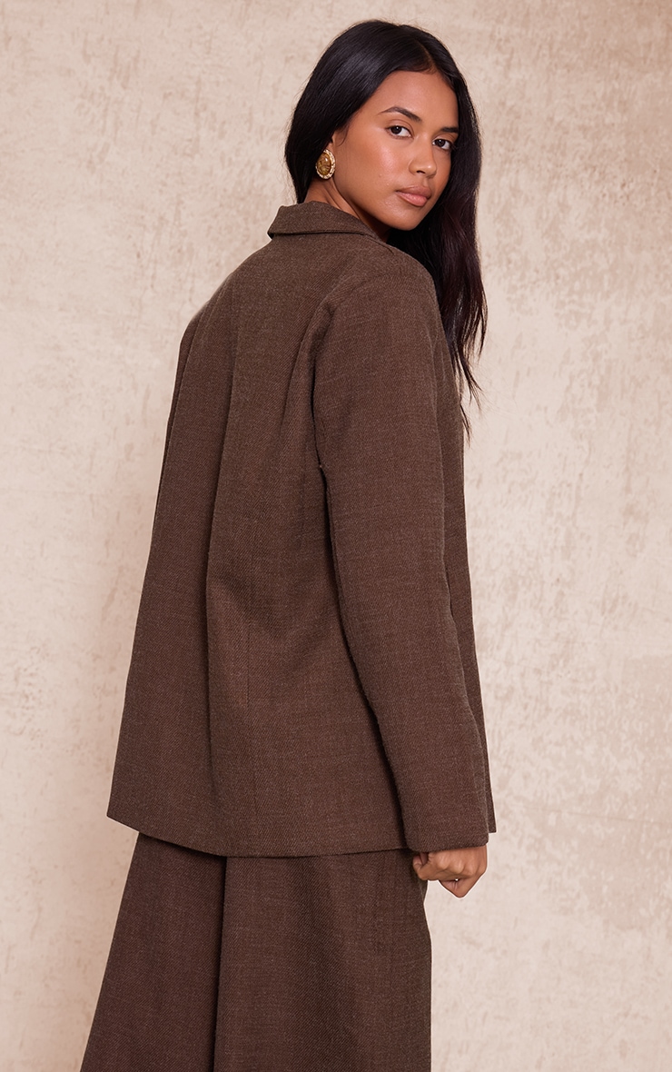 Dark Chocolate Woven Drape Scarf Detail Oversized Blazer image 2