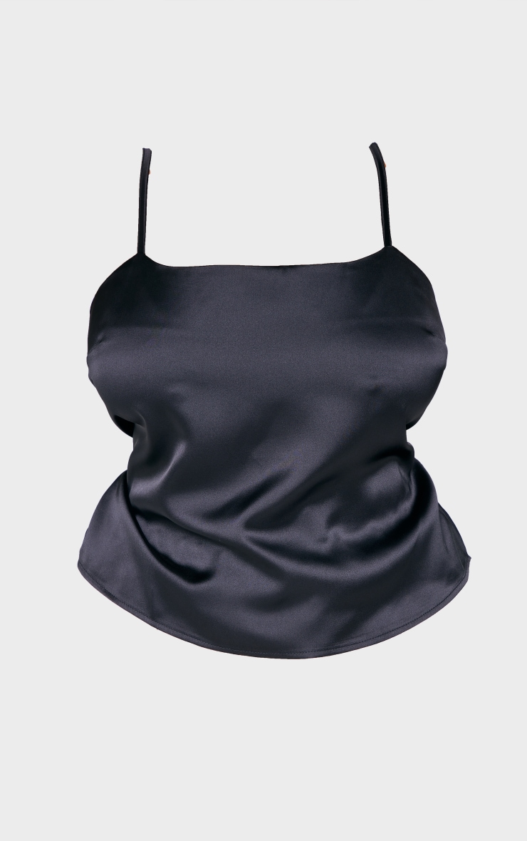 Plus Black Satin Strappy Long Top image 5