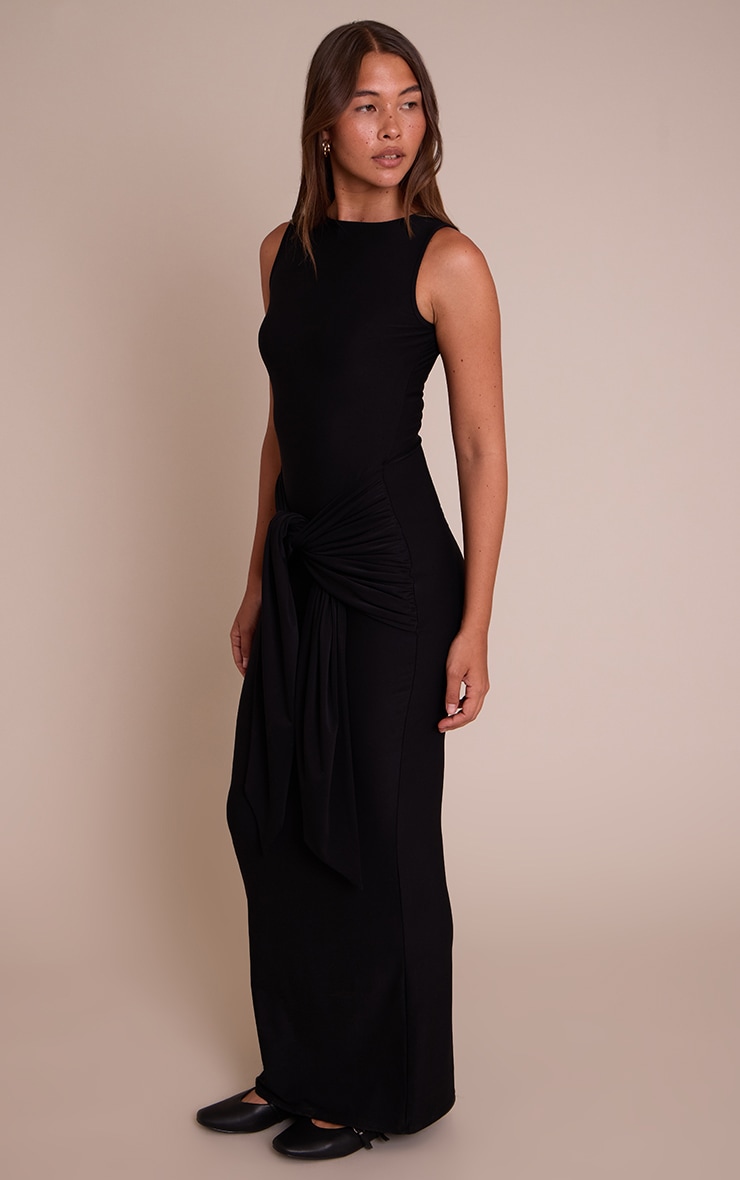 Black Jersey Boat Neck Wrap Detail Maxi Dress image 3