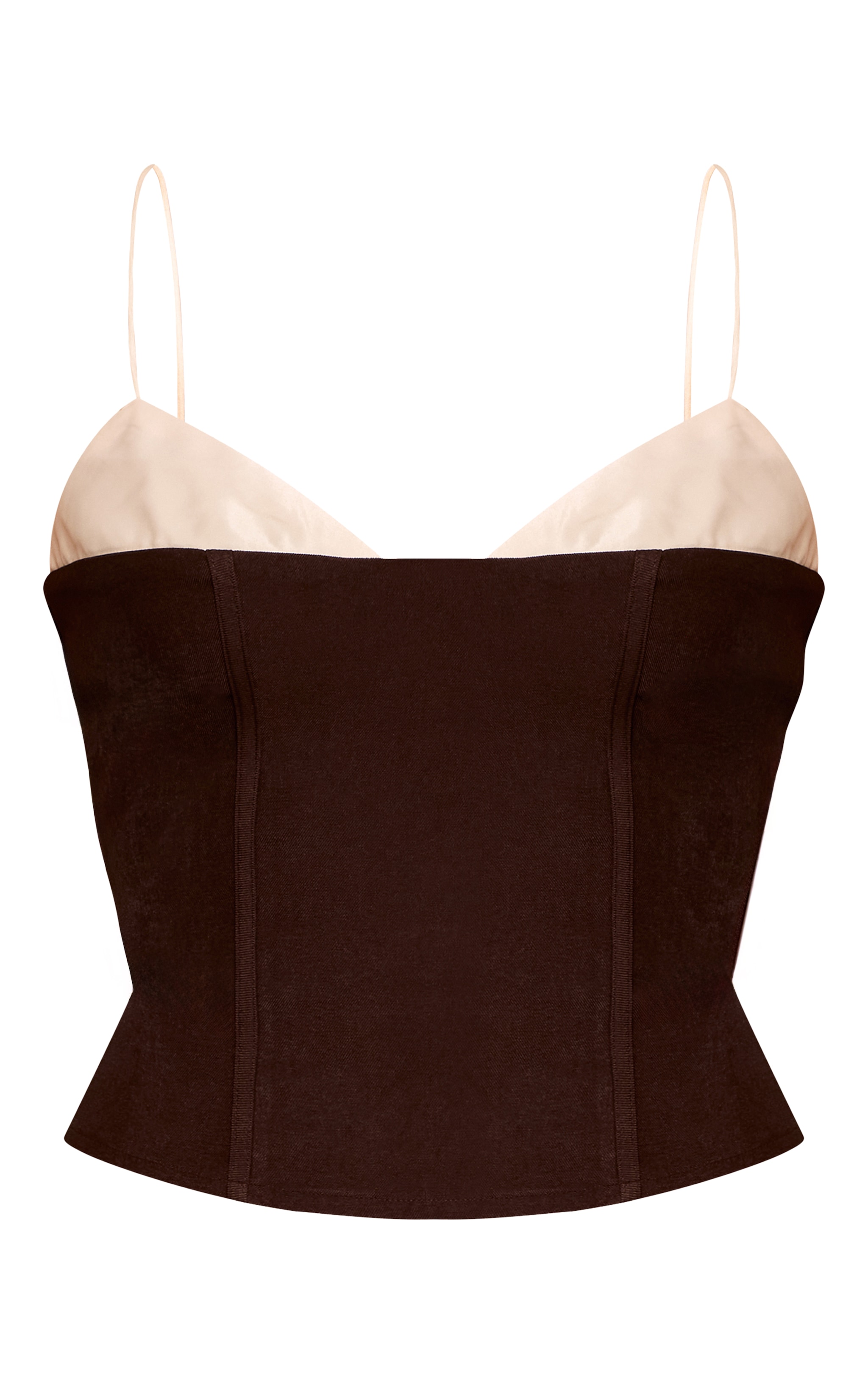 Dark Brown Woven Tailored Satin Contrast Bust Cami Top image 5