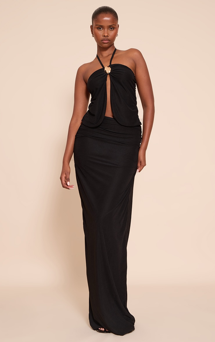 Black Chiffon Gold Trim Halter Neck Top image 3