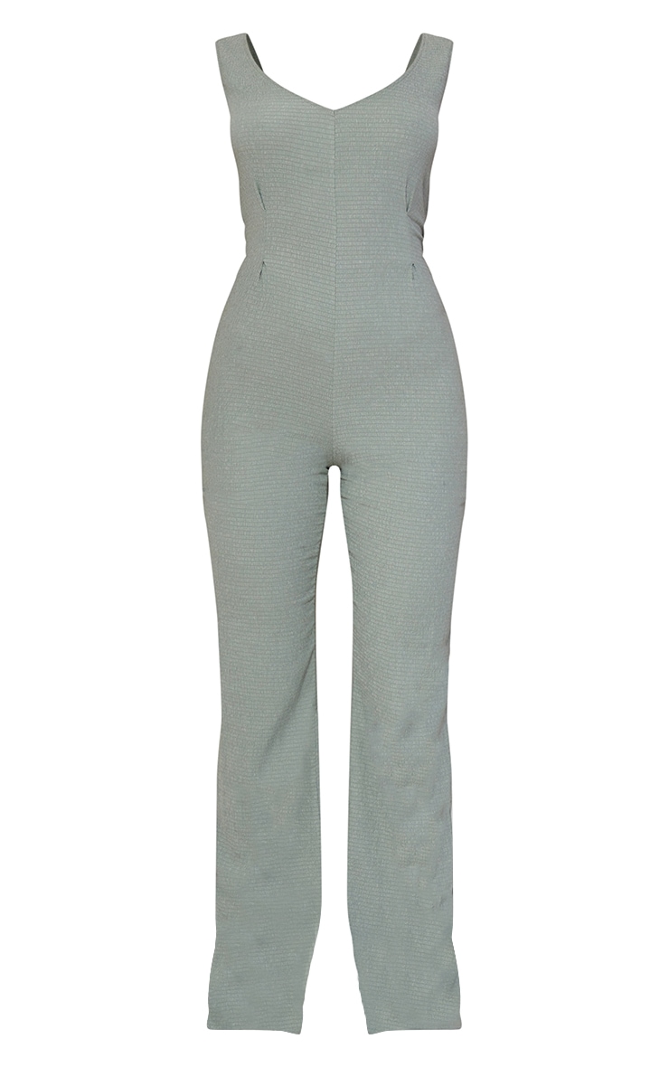 Khaki Crinkle Open Tie Back Plunge Jumpsuit image 5