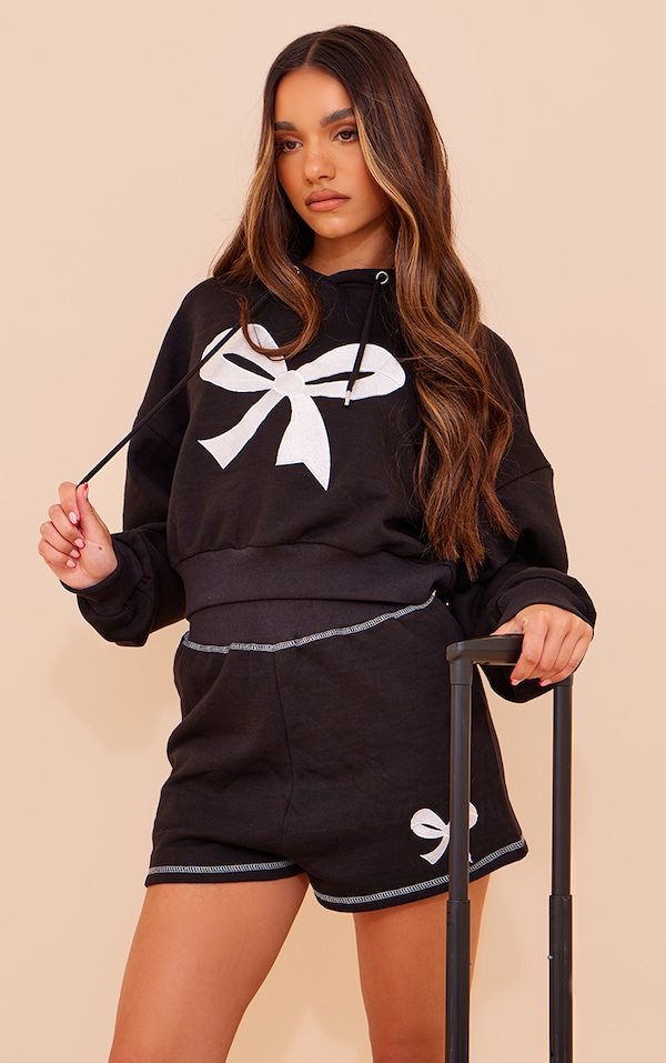 Casual Bow Embroidered Sequins O Neck Sweats