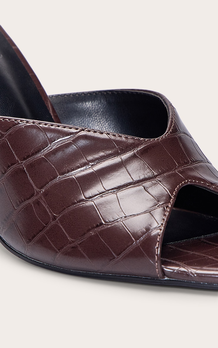 Chocolate Croc PU Heeled Mules image 5