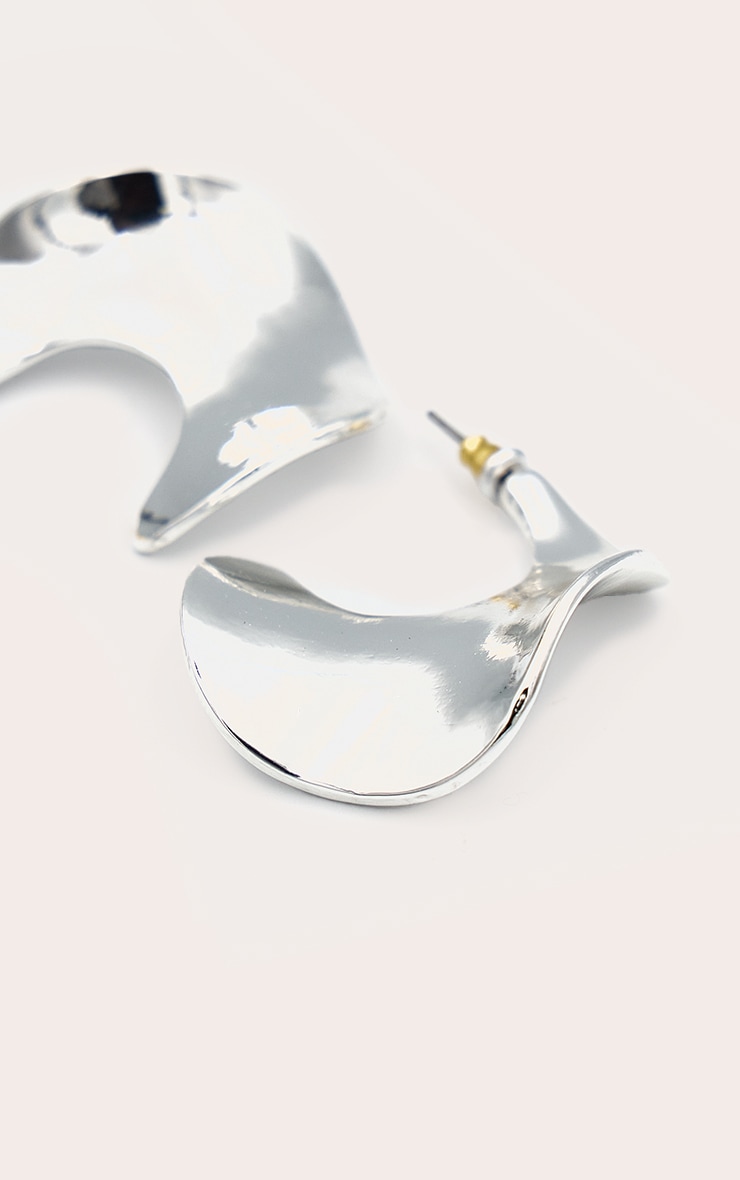 Silver Crinkle Square Shape Hoop Earrings image 2