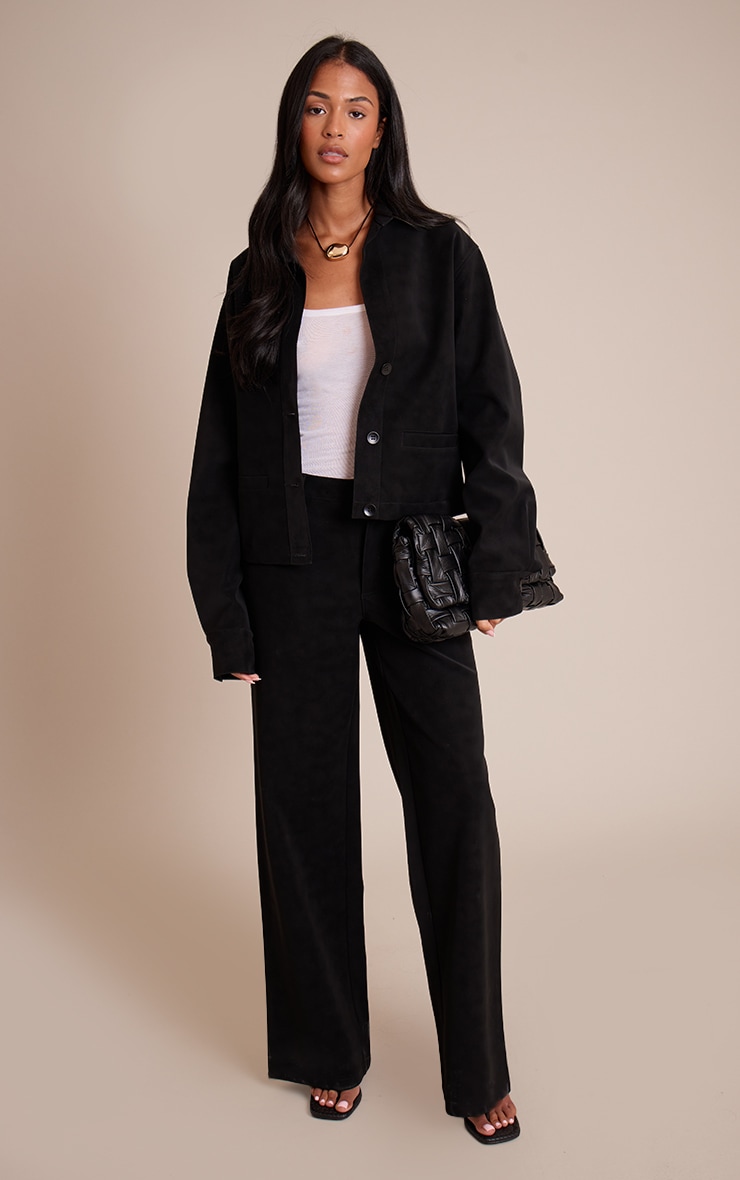 Tall Black Washed Faux Leather Wide Leg Pants image 1