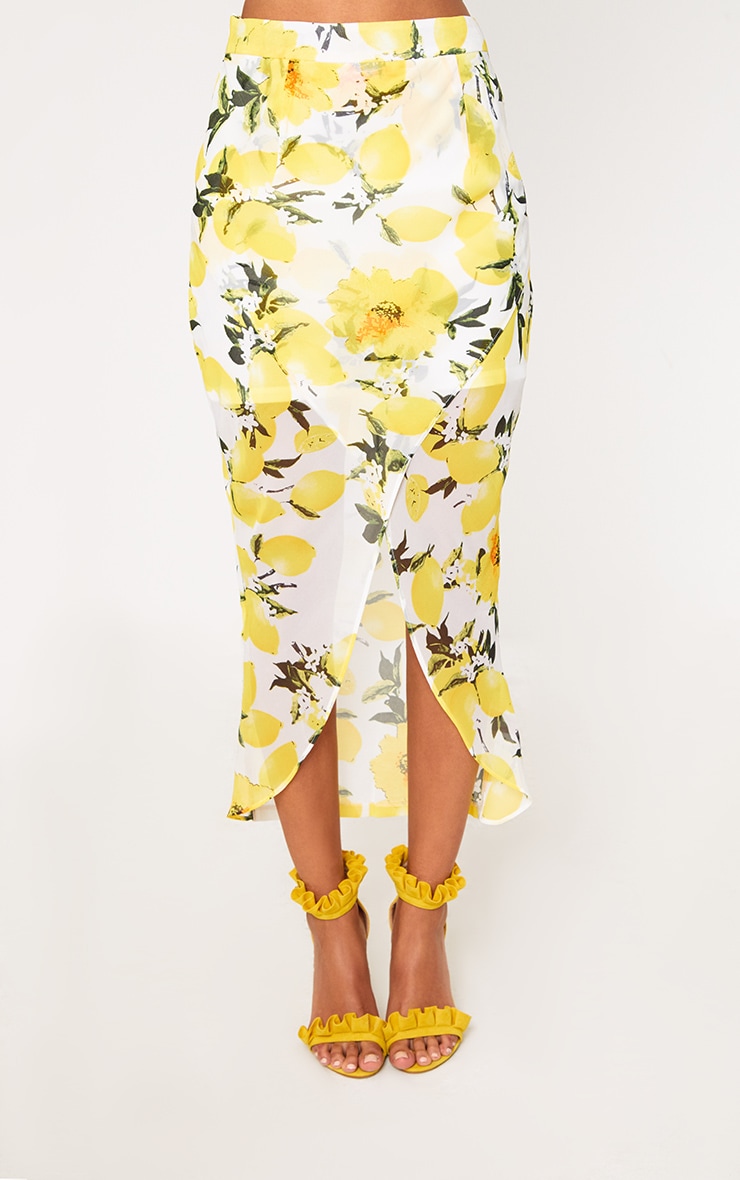 White Lemon Print Wrap Midaxi Skirt PrettyLittleThing USA