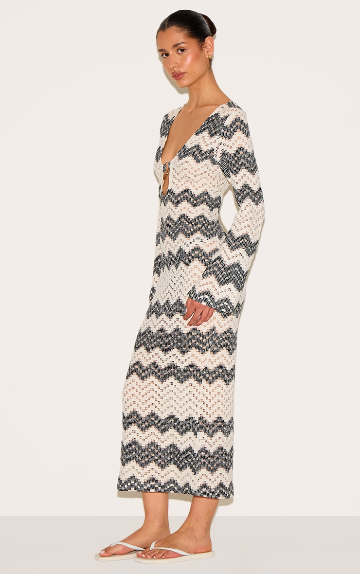 Tall Black Striped Plunge Neck Fitted Midaxi Dress image 3