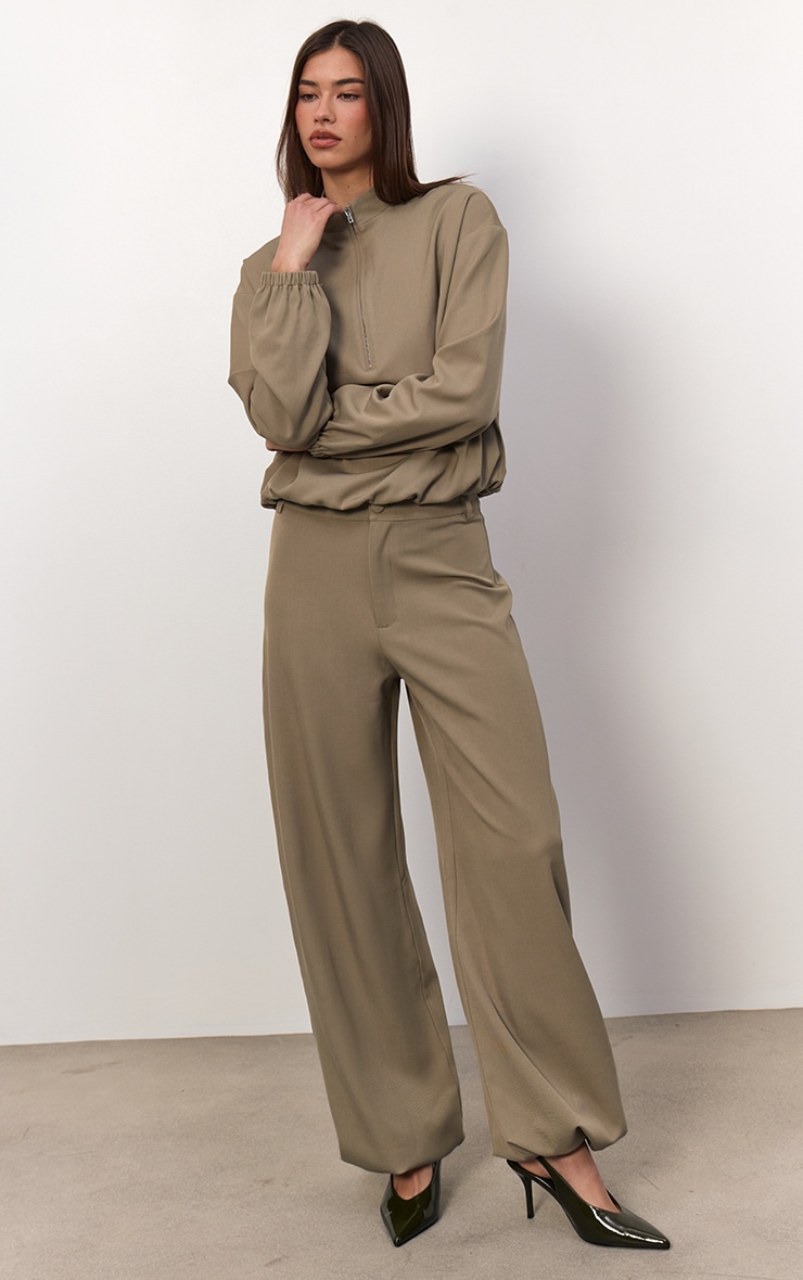 Light Khaki Woven Toggle Detail Straight Leg Pants image 2