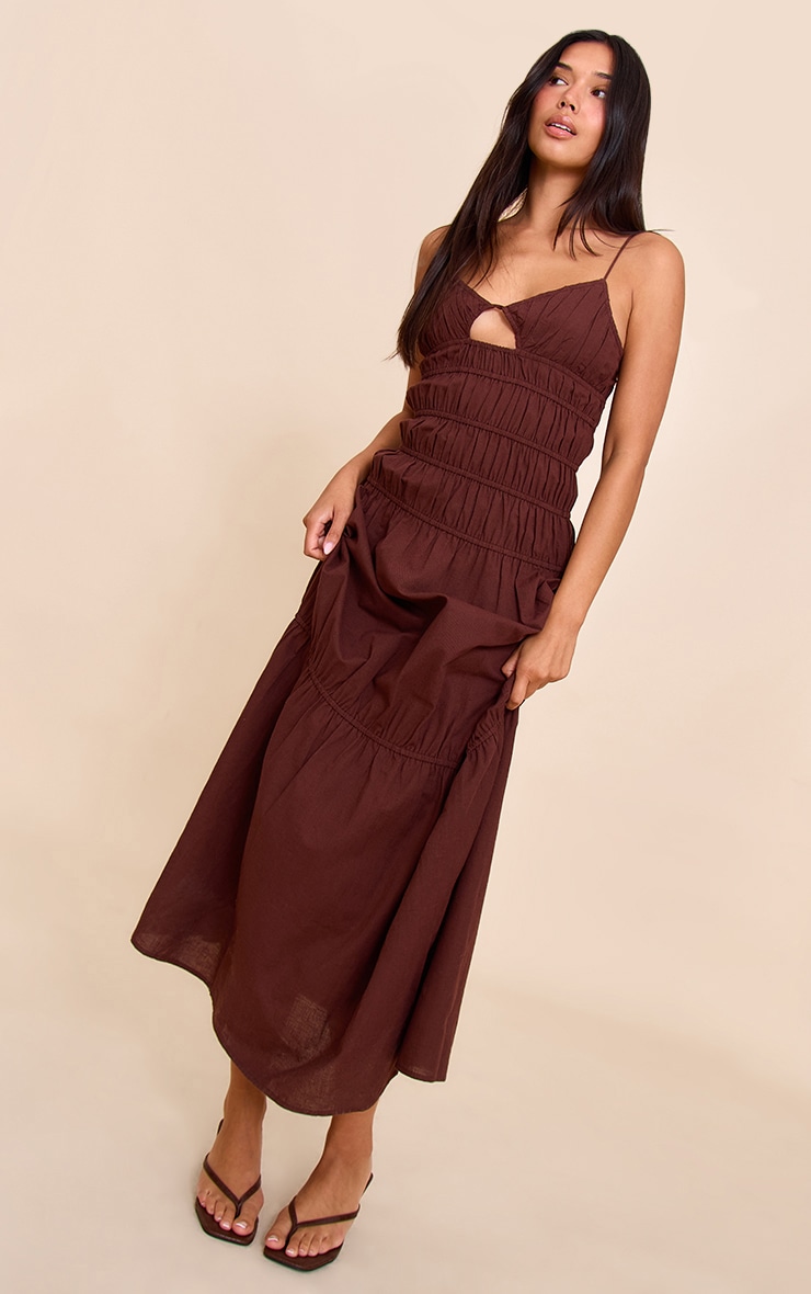 Chocolate Ruched Cut Out Maxi Dress image 3