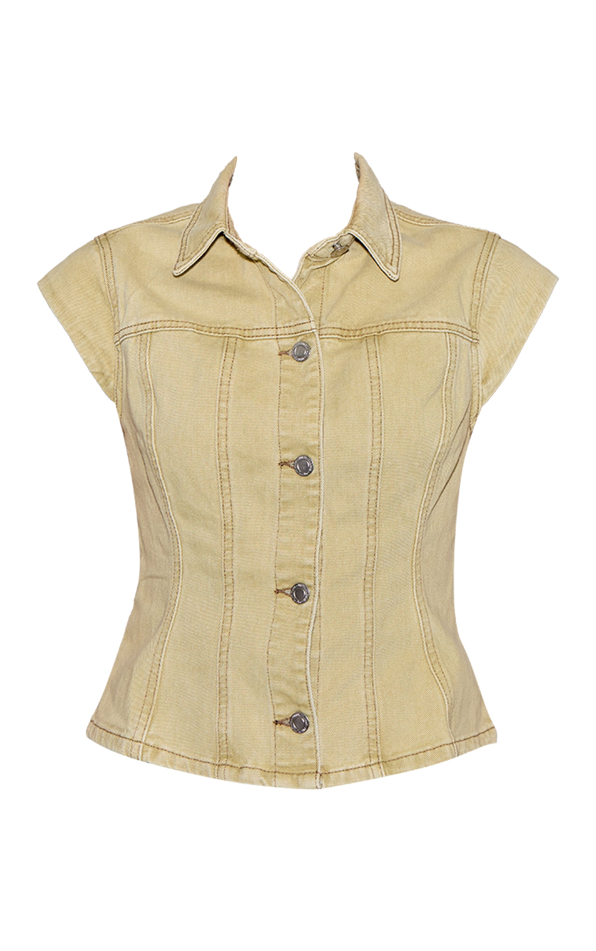 Washed Light Sage Cap Sleeve Cinch Denim Shirt image 5