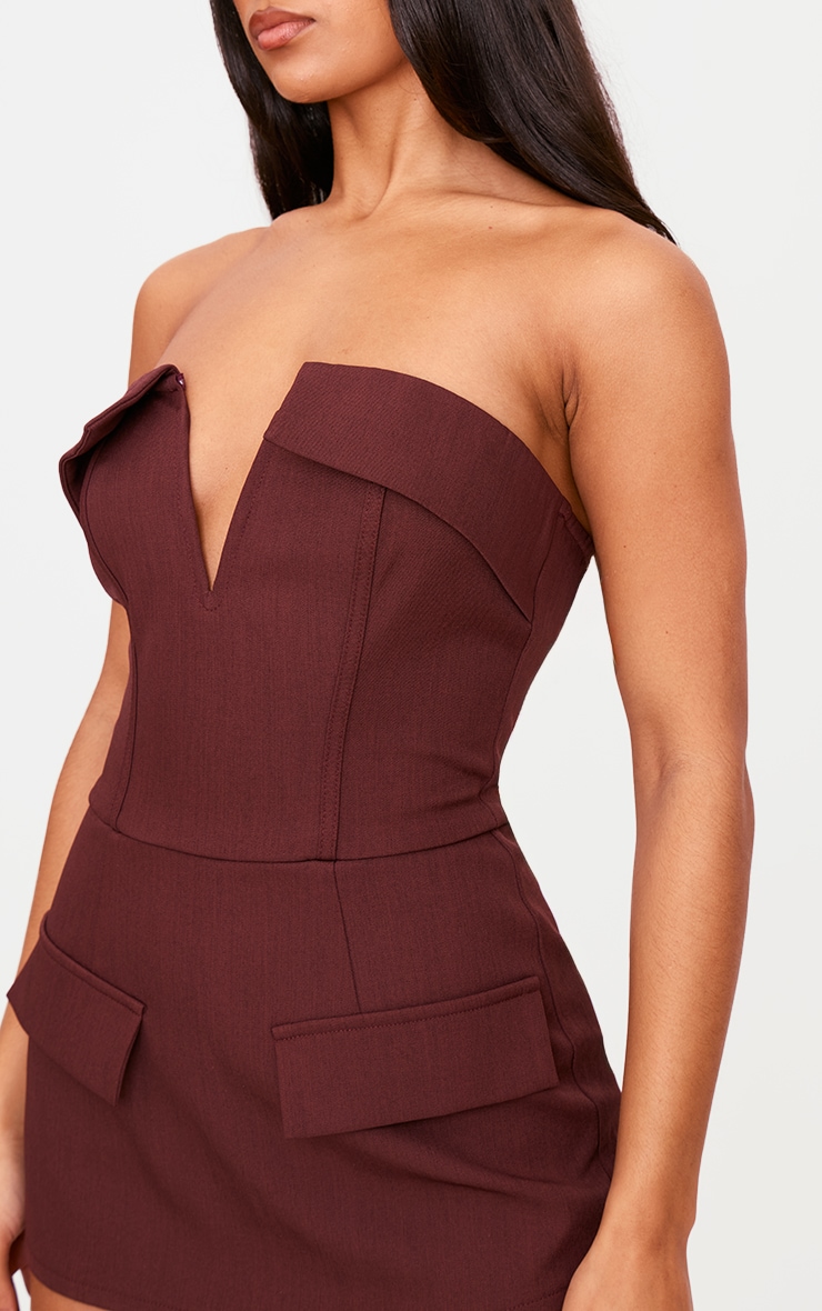 Dark Wine Structured Woven Corset Detail Bandeau Romper image 4