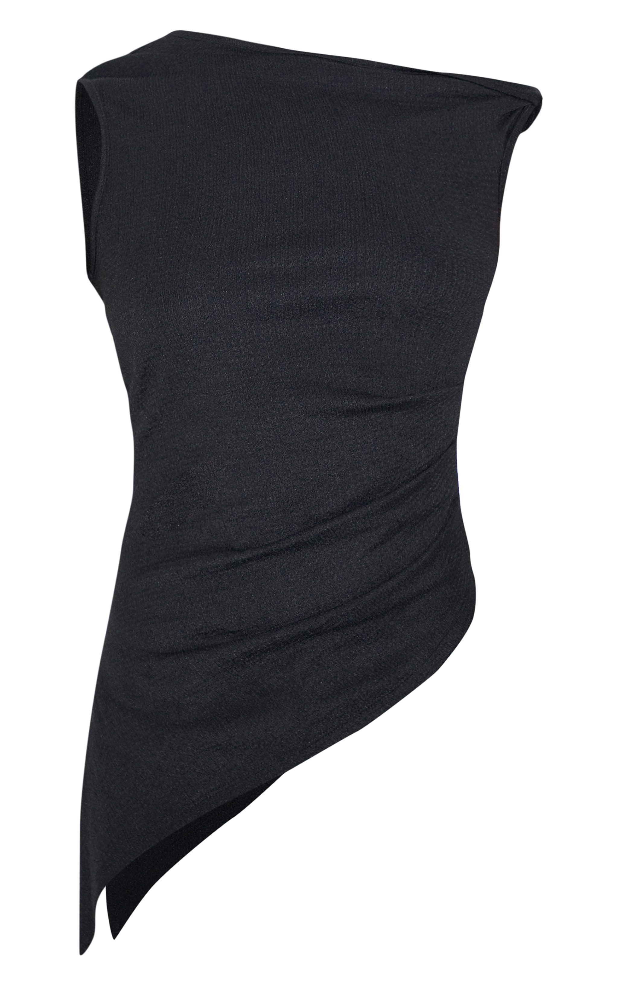 Black Textured Rib Twist Detail Asymmetric Longline Top image 5