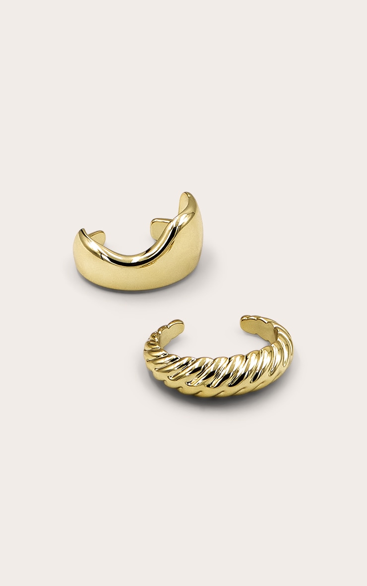 Gold Abstract and Baguette Cuff Set image 3