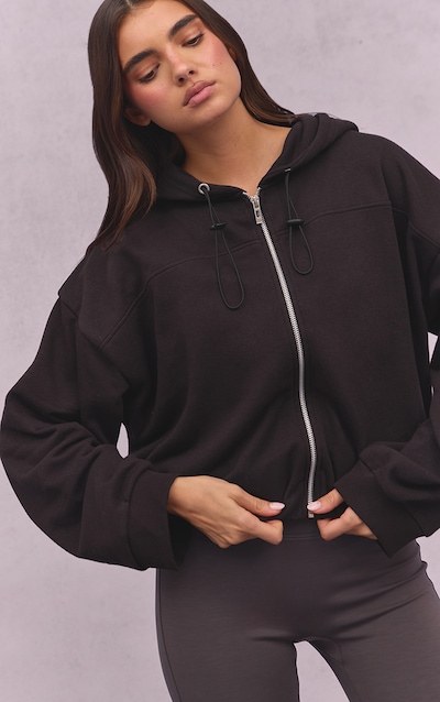 Hoodie tissé noir à zip et taille élastique