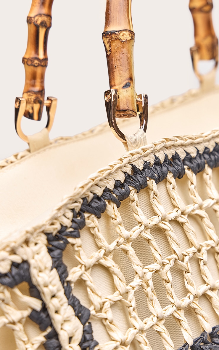 Natural Raffia Stripe Bamboo Handle Beach Bag image 4