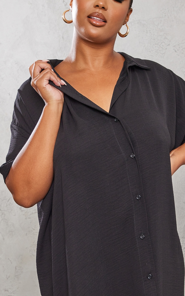 Plus Black Lightweight Button Up Shirt Dress image 4