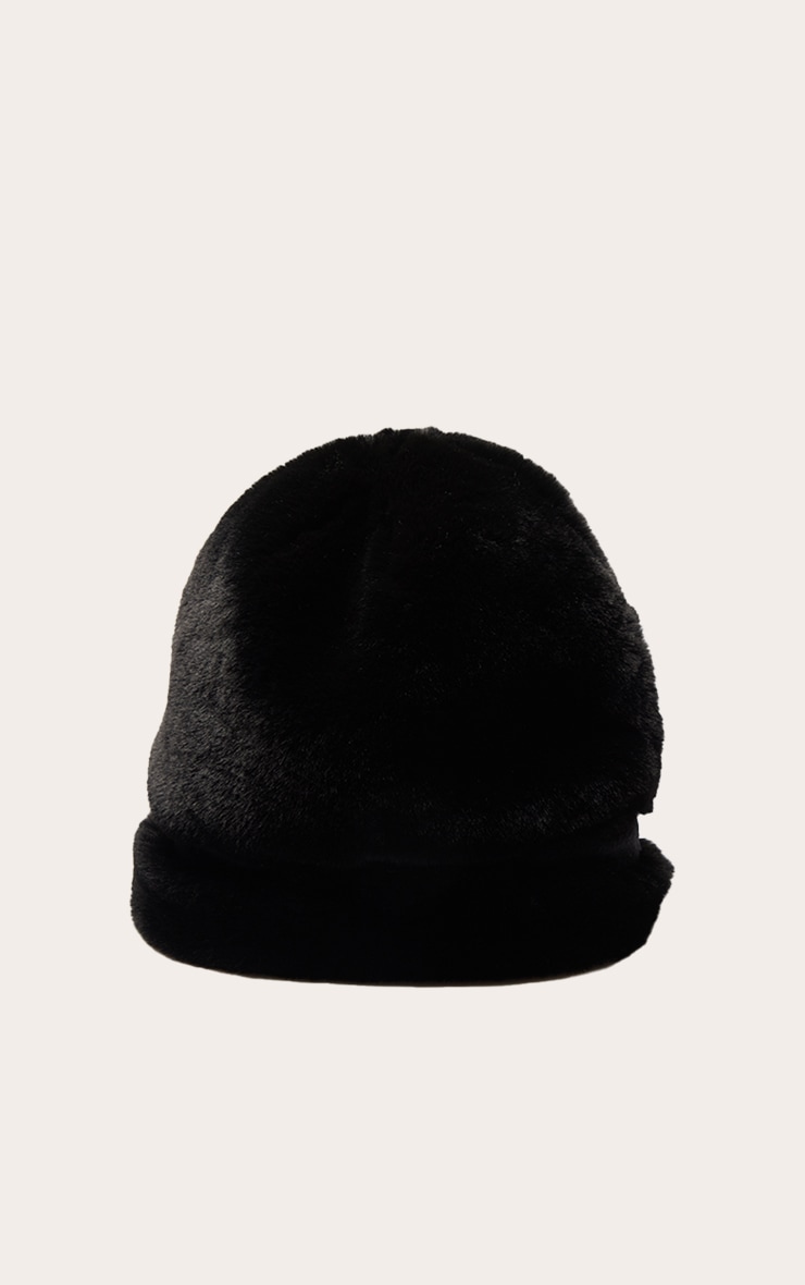 Black Soft Faux Fur Beanie image 2