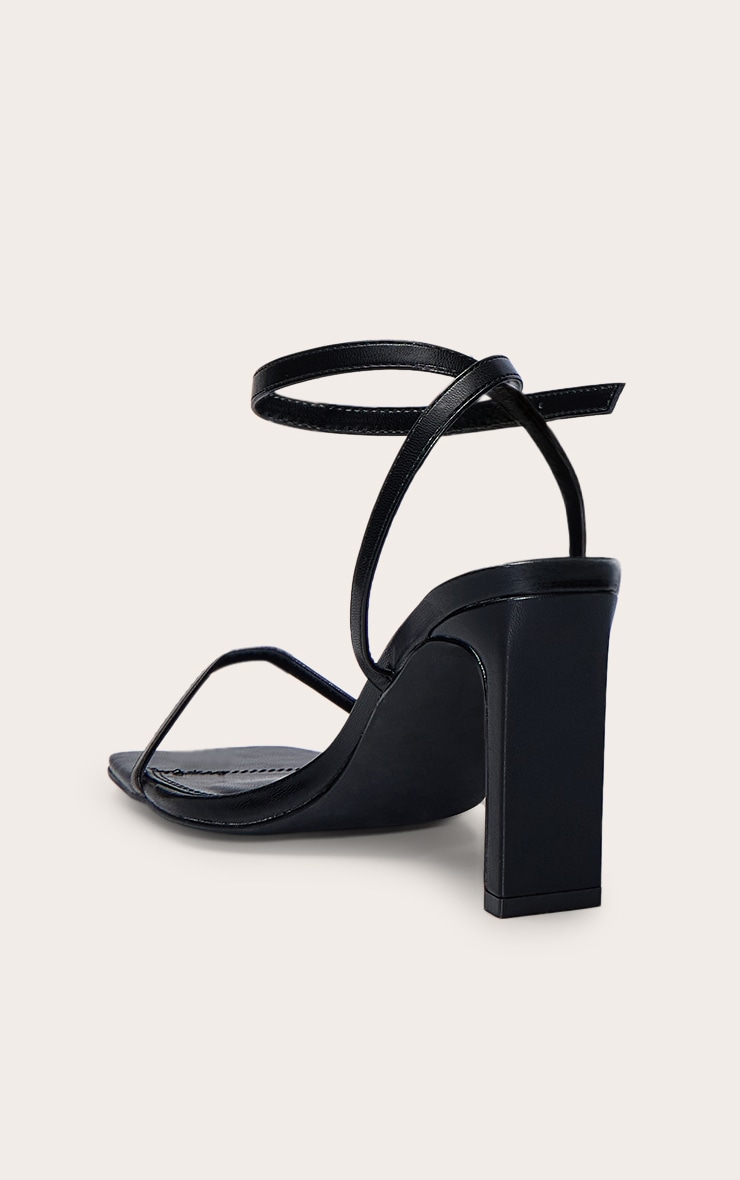 Wide Fit Black Square Toe Slim Block Heel Barely There Sandal image 4