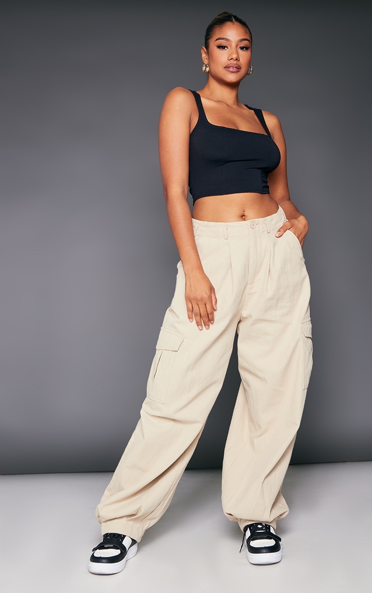 Black Soft Jersey Seam Detail Sleeveless Crop Top image 4