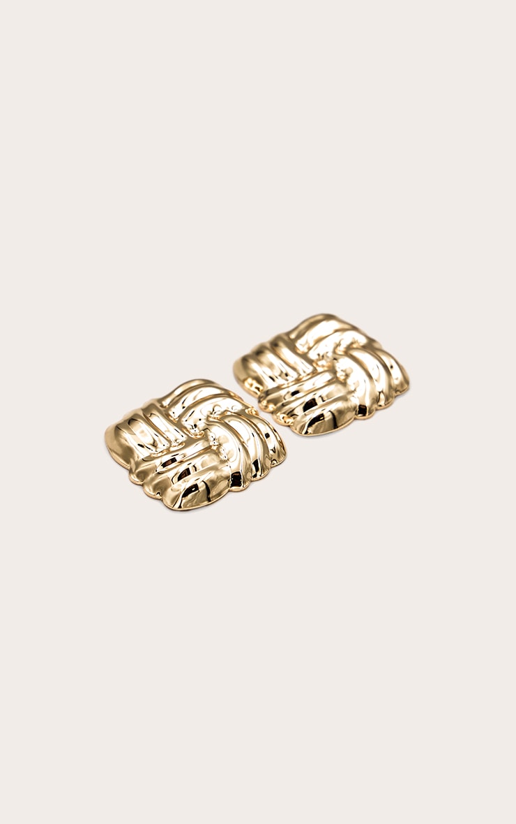 Gold Large Quilted Stud Earrings image 2
