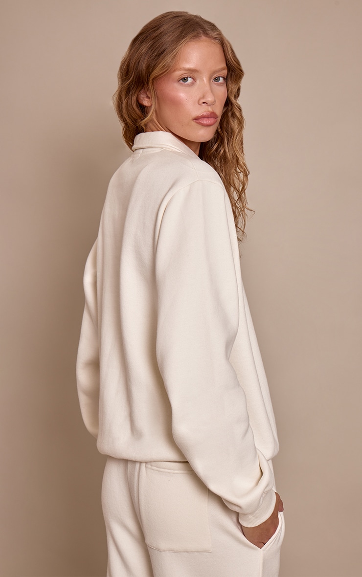 Cream Cotton Fleece Polo Sweatshirt image 2