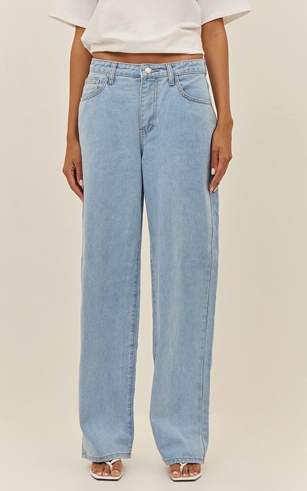 Jean droit bleu clair à taille mi-haute