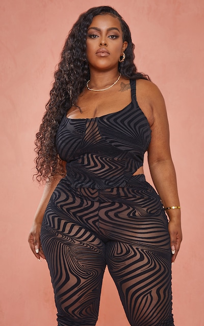 Plus Black Devore Crop Top