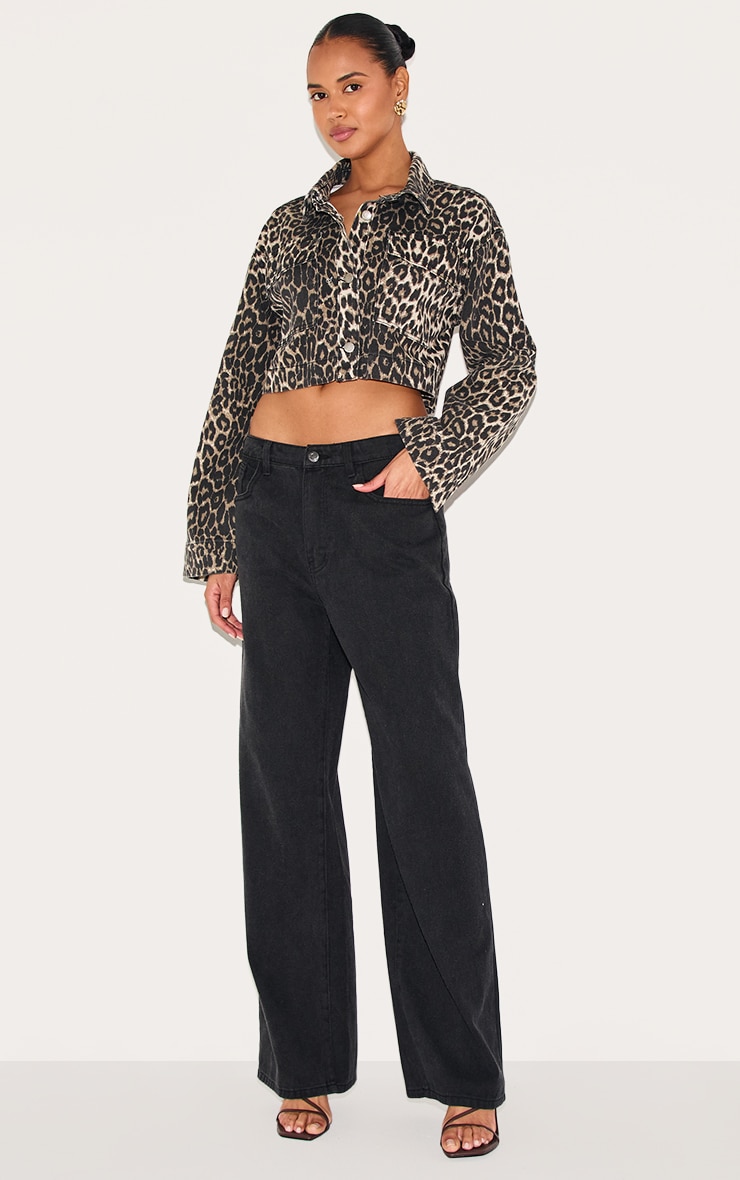 Leopard Print Denim Cropped Jacket image 3