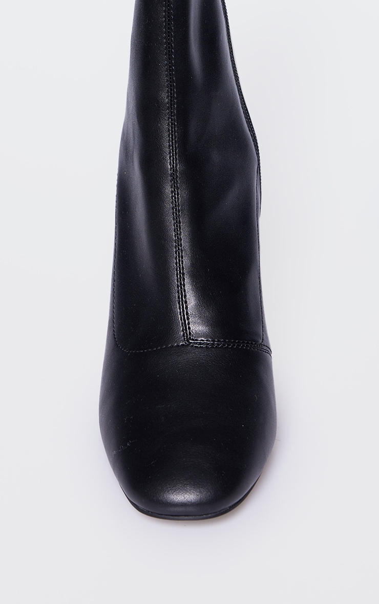 Black PU Round Toe Heeled Ankle Sock Boots image 4